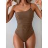 imageEomenie One Piece Swimsuit for Women Tummy Control One Shoulder Bathing Suit Ruched Tie Knot Swim SuitBrown