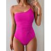 imageEomenie One Piece Swimsuit for Women Tummy Control One Shoulder Bathing Suit Ruched Tie Knot Swim SuitHot Pink