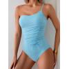 imageEomenie One Piece Swimsuit for Women Tummy Control One Shoulder Bathing Suit Ruched Tie Knot Swim SuitLight Blue