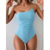 imageEomenie One Piece Swimsuit for Women Tummy Control One Shoulder Bathing Suit Ruched Tie Knot Swim SuitLight Blue