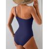 imageEomenie One Piece Swimsuit for Women Tummy Control One Shoulder Bathing Suit Ruched Tie Knot Swim SuitNavy Blue