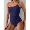 imageEomenie One Piece Swimsuit for Women Tummy Control One Shoulder Bathing Suit Ruched Tie Knot Swim SuitNavy Blue