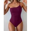 imageEomenie One Piece Swimsuit for Women Tummy Control One Shoulder Bathing Suit Ruched Tie Knot Swim SuitWine Red
