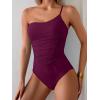 imageEomenie One Piece Swimsuit for Women Tummy Control One Shoulder Bathing Suit Ruched Tie Knot Swim SuitWine Red