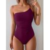 imageEomenie One Piece Swimsuit for Women Tummy Control One Shoulder Bathing Suit Ruched Tie Knot Swim SuitWine Red