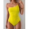 imageEomenie One Piece Swimsuit for Women Tummy Control One Shoulder Bathing Suit Ruched Tie Knot Swim SuitYellow