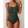 imageEomenie One Piece Swimsuit for Women Tummy Control Ruched Slimming Bathing Suit Drawstring Leopard SwimwearArmy Green and Black