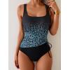 imageEomenie One Piece Swimsuit for Women Tummy Control Ruched Slimming Bathing Suit Drawstring Leopard SwimwearBlack Blue Leopard