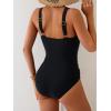 imageEomenie One Piece Swimsuit for Women Tummy Control Ruched Slimming Bathing Suit Drawstring Leopard SwimwearBlack Blue Leopard