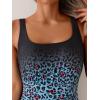 imageEomenie One Piece Swimsuit for Women Tummy Control Ruched Slimming Bathing Suit Drawstring Leopard SwimwearBlack Pink Leopard
