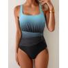imageEomenie One Piece Swimsuit for Women Tummy Control Ruched Slimming Bathing Suit Drawstring Leopard SwimwearBlue Gradient