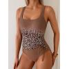 imageEomenie One Piece Swimsuit for Women Tummy Control Ruched Slimming Bathing Suit Drawstring Leopard SwimwearBrown Leopard