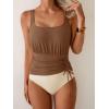 imageEomenie One Piece Swimsuit for Women Tummy Control Ruched Slimming Bathing Suit Drawstring Leopard SwimwearBrown and Beige