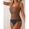 imageEomenie One Piece Swimsuit for Women Tummy Control Ruched Slimming Bathing Suit Drawstring Leopard SwimwearBrown and Black