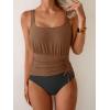 imageEomenie One Piece Swimsuit for Women Tummy Control Ruched Slimming Bathing Suit Drawstring Leopard SwimwearBrown and Black