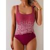imageEomenie One Piece Swimsuit for Women Tummy Control Ruched Slimming Bathing Suit Drawstring Leopard SwimwearPurple Leopard