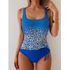 imageEomenie One Piece Swimsuit for Women Tummy Control Ruched Slimming Bathing Suit Drawstring Leopard SwimwearRoyal Blue Leopard