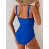 imageEomenie One Piece Swimsuit for Women Tummy Control Ruched Slimming Bathing Suit Drawstring Leopard SwimwearRoyal Blue Leopard