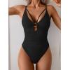 imageEomenie Womens One Piece Tummy Control Swimsuit V Neck Cutout Bathing Suit with Ring Linked Swim Suit High Cut Swimwear