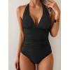 imageEomenie Womens One Piece V Neck Halter Swimsuits 2025 Tummy Control Slimming Bathing Suit Push Up Color Block SwimwearBlack