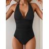 imageEomenie Womens One Piece V Neck Halter Swimsuits 2025 Tummy Control Slimming Bathing Suit Push Up Color Block SwimwearBlack
