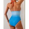 imageEomenie Womens One Piece V Neck Halter Swimsuits 2025 Tummy Control Slimming Bathing Suit Push Up Color Block SwimwearGradient Orange Blue