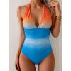 imageEomenie Womens One Piece V Neck Halter Swimsuits 2025 Tummy Control Slimming Bathing Suit Push Up Color Block SwimwearGradient Orange Blue