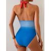 imageEomenie Womens One Piece V Neck Halter Swimsuits 2025 Tummy Control Slimming Bathing Suit Push Up Color Block SwimwearGradient Red Blue