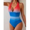 imageEomenie Womens One Piece V Neck Halter Swimsuits 2025 Tummy Control Slimming Bathing Suit Push Up Color Block SwimwearGradient Red Blue