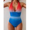 imageEomenie Womens One Piece V Neck Halter Swimsuits 2025 Tummy Control Slimming Bathing Suit Push Up Color Block SwimwearGradient Red Blue