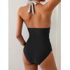 imageEomenie Womens One Piece V Neck Halter Swimsuits 2025 Tummy Control Slimming Bathing Suit Push Up Color Block SwimwearWhite and Black