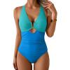 imageEomenie One Piece Swimsuit for Women Tummy Control Cutout Bathing Suit V Neck Tie Back Swim SuitBlue Color Block