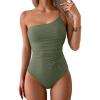 imageEomenie One Piece Swimsuit for Women Tummy Control One Shoulder Bathing Suit Ruched Tie Knot Swim SuitArmy Green