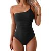 imageEomenie One Piece Swimsuit for Women Tummy Control One Shoulder Bathing Suit Ruched Tie Knot Swim SuitBlack