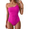 imageEomenie One Piece Swimsuit for Women Tummy Control One Shoulder Bathing Suit Ruched Tie Knot Swim SuitHot Pink