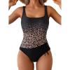 imageEomenie One Piece Swimsuit for Women Tummy Control Ruched Slimming Bathing Suit Drawstring Leopard SwimwearBlack Leopard