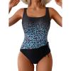imageEomenie One Piece Swimsuit for Women Tummy Control Ruched Slimming Bathing Suit Drawstring Leopard SwimwearBlack Pink Leopard