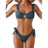 image:imageEomenie Womens Bikini Sets Two Piece Metal Swimsuits V Neck Lace Up Bathing Suits Sexy Wide Strap Tie Back SwimwearBblack