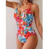 image:imageEomenie One Piece Swimsuit for Women Tummy Control Ruched Bathing Suit V Wire Neck Slimming Swim SuitsRed Blue Floral