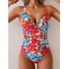 image:imageEomenie One Piece Swimsuit for Women Tummy Control Ruched Bathing Suit V Wire Neck Slimming Swim SuitsRed Blue Floral