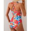 image:imageEomenie One Piece Swimsuit for Women Tummy Control Ruched Bathing Suit V Wire Neck Slimming Swim SuitsRed Blue Floral
