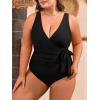 image:imageEomenie Plus Size Swimsuit for Women Tummy Control One Piece Bathing Suit V Neck Color Block Tie Side Swimwear
