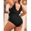 image:imageEomenie Plus Size Swimsuit for Women Tummy Control One Piece Bathing Suit V Neck Color Block Tie Side Swimwear