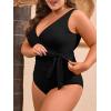 image:imageEomenie Plus Size Swimsuit for Women Tummy Control One Piece Bathing Suit V Neck Color Block Tie Side Swimwear