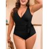 image:imageEomenie Plus Size Swimsuit for Women Tummy Control One Piece Bathing Suit V Neck Color Block Tie Side Swimwear