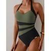 image:imageEomenie Womens Halter One Piece Swimsuit Tummy Control Color Block Bathing Suit Slimming Backless High Waisted SwimwearArmy Green  Black