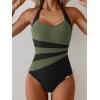 image:imageEomenie Womens Halter One Piece Swimsuit Tummy Control Color Block Bathing Suit Slimming Backless High Waisted SwimwearArmy Green  Black