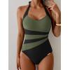 image:imageEomenie Womens Halter One Piece Swimsuit Tummy Control Color Block Bathing Suit Slimming Backless High Waisted SwimwearArmy Green  Black