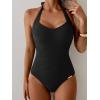 image:imageEomenie Womens Halter One Piece Swimsuit Tummy Control Color Block Bathing Suit Slimming Backless High Waisted SwimwearBlack