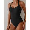 image:imageEomenie Womens Halter One Piece Swimsuit Tummy Control Color Block Bathing Suit Slimming Backless High Waisted SwimwearBlack